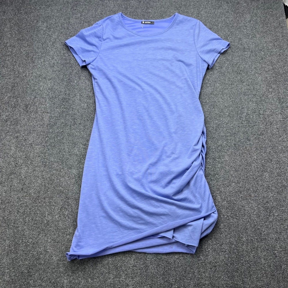 BTFBM Ruched Bodycon Casual Short Sleeve Periwinkle Blue Slub Knit Mini Dress